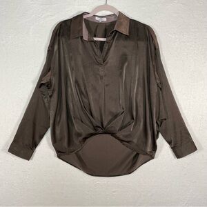 Crescent Blouse Women's XS‎ Brown Long Sleeve Top Shirt Career Office